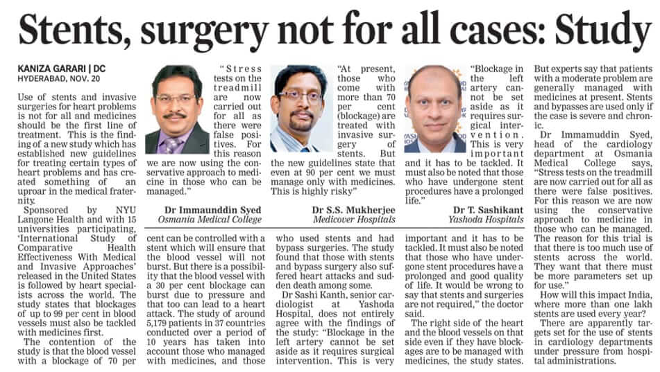 stents surgery not for all cases Dr T Sashikanth Cardiologist